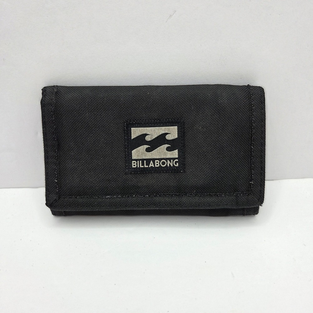 Billabong Wallet Trifold Canvas Black  Zipper Pocket Surf Skater Vintage